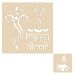 Wooden Rangoli Stencils – Ganpati and Happy Diwali Set