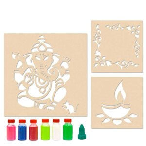 Ganesha with Corner – Rangoli Stencil Combo with Six R...