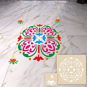 DIY Rangoli Stencils for Floor- Wooden Stencil with Diya