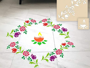 DIY Floral Wooden Rangoli Decoration Stencils Small