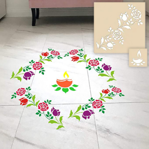 DIY Floral Wooden Rangoli Decoration Stencils Small