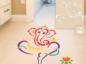 Ganesh Wooden Rangoli Diwali Stencil with 6 Rangoli Colors