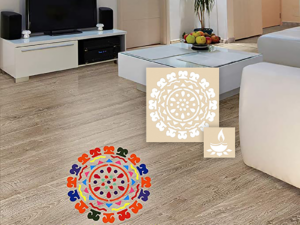 DIY Flower Rangoli – Border Rangoli Stencil with Diya