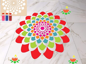 DIY Rangoli Stencils – MDF Stencil with Six Rangoli Co...
