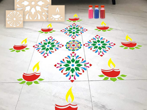 Flower with Border Rangoli Stencils Combo with 6 Rangoli Col...