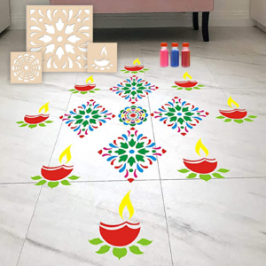 Flower with Border Rangoli Stencils Combo with 6 Rangoli Col...