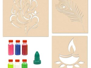 Feather with Ganesha Rangoli Stencils for Floor Combo