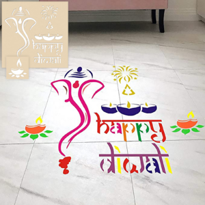 Wooden Rangoli Stencils – Ganpati and Happy Diwali Set