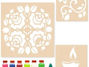 Floral with Rose Rangoli Stencils for Floor with 6 Rangoli C...