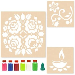 Floral with Rose Rangoli Stencils for Floor with 6 Rangoli C...