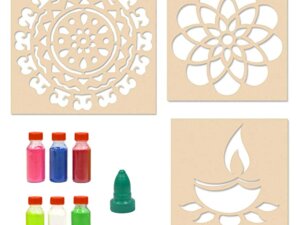 Flower with Border Rangoli Stencils with Six Rangoli Colors