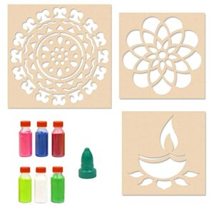 Flower with Border Rangoli Stencils with Six Rangoli Colors