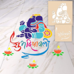 Subh Deepawali with Ganesha Rangoli Stencils for Floor with 6 Colors