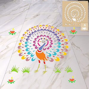 Peacock Rangoli Design – Wood Rangoli Stencil with Diy...