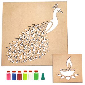 Peacock Diya Rangoli Stencils – DIY Wooden Stencils wi...