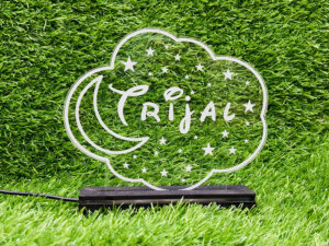 Personalized LED Name Lamp Moon & Stars with Wood Light...