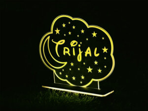 Personalized LED Name Lamp Moon & Stars with Wood Light...