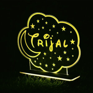 Personalized LED Name Lamp Moon & Stars with Wood Light...