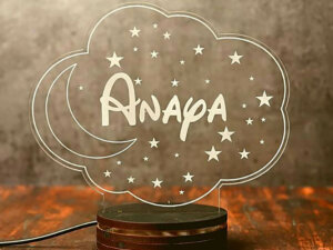 Personalized LED Name Lamp Moon & Stars with Wood Light...