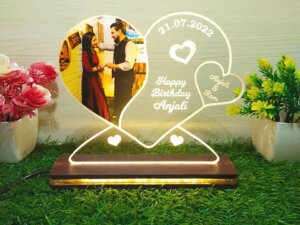 Personalized LED Heart Photo Lamp with Wood Light Stand