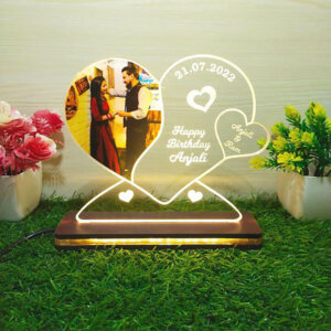 Personalized LED Heart Photo Lamp with Wood Light Stand