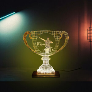 Personalized LED Photo Frame Trophy with Wood Light Stand