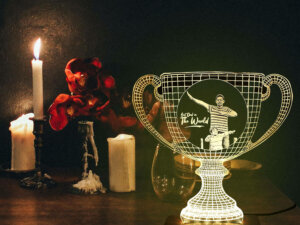Personalized LED Photo Frame Trophy with Wood Light Stand
