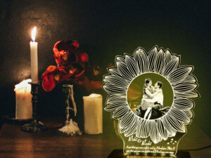 Personalized Flower LED Photo Frame with Wood Light Stand