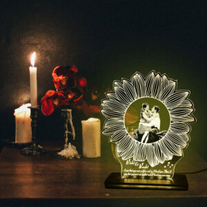 Personalized Flower LED Photo Frame with Wood Light Stand