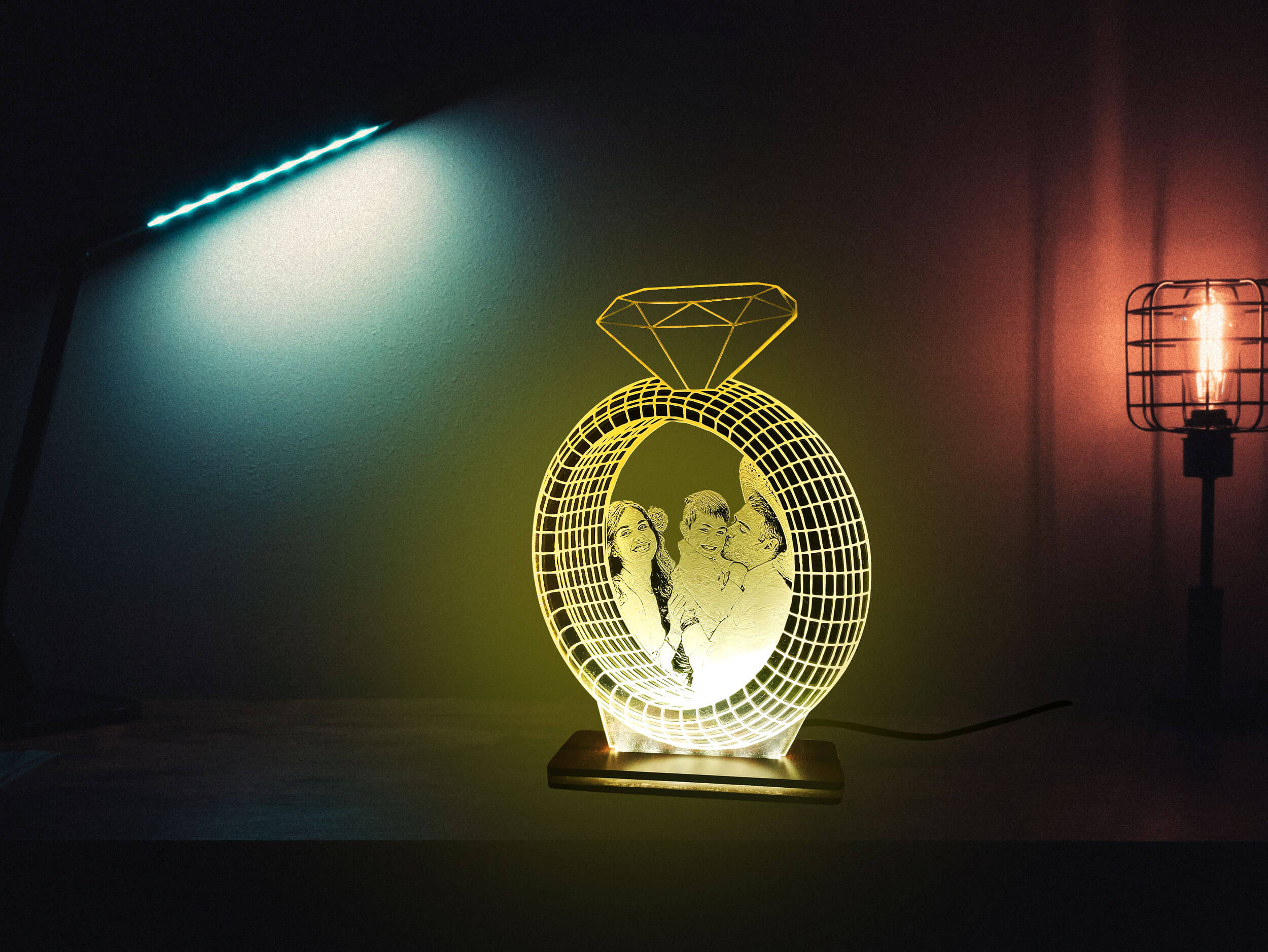 Personalized LED Ring Photo Frame with LED Light Stand