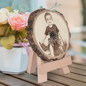 Personalized Natural Wooden Slice Photo Frame with Wood Stan...