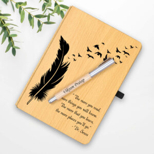 Personalized Wooden Diary & Pen – Gift Set for Pe...