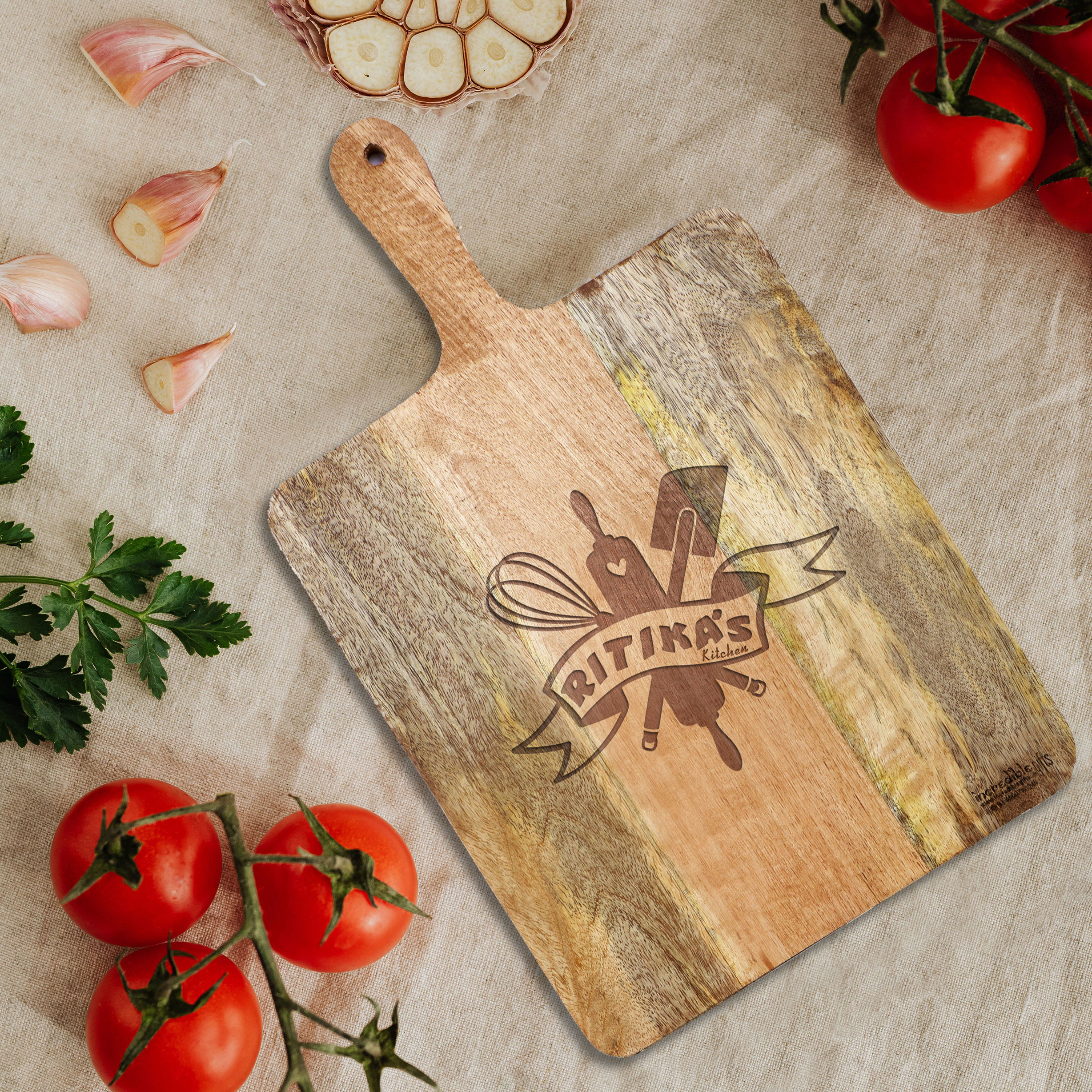 Vegetable Cutting Board - Engraved Mango Wood Solid Chopping Board -  Incredible Gifts