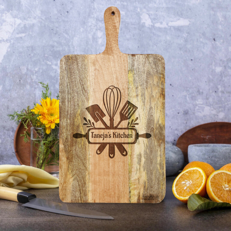 Vegetable Cutting Board Engraved Mango Wood Solid Chopping Board