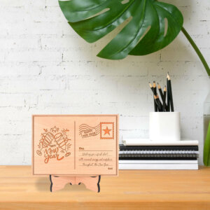 Personalized Wooden Happy New Year Postcard With Wood Stand