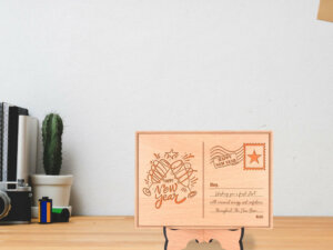 Personalized Wooden Happy New Year Postcard With Wood Stand