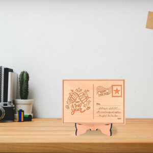 Personalized Wooden Happy New Year Postcard With Wood Stand