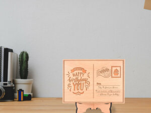 Wooden Engraved Postcard For Birthday With Wood Stand