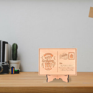 Wooden Engraved Postcard For Birthday With Wood Stand