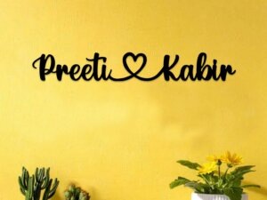 Personalized Wooden Wall Emblem With Couple Name And Heart S...