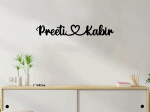 Personalized Wooden Wall Emblem With Couple Name And Heart S...