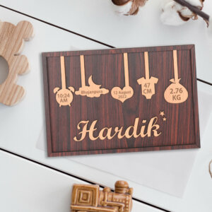 Personalized Wooden Name Frame For New Born Baby With Born Details