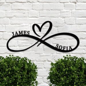 Personalized Wooden Infinity Wall Symbol Love Sign with Name And Heart