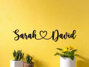 Personalized Wooden Wall Emblem With Couple Name And Heart S...