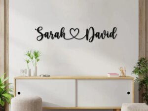 Personalized Wooden Wall Emblem With Couple Name And Heart S...