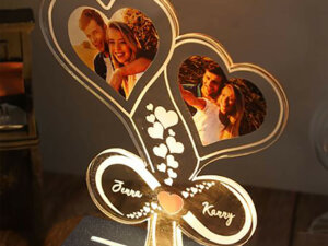 Personalized Double Heart With Infinity LED Photo Lamp With ...