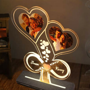 Personalized Double Heart With Infinity LED Photo Lamp With ...