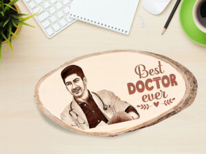 Personalized Engraved Natural Wooden Photo Plaque For Doctor