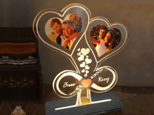 Personalized Double Heart With Infinity LED Photo Lamp With ...