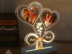 Personalized Double Heart With Infinity LED Photo Lamp With ...